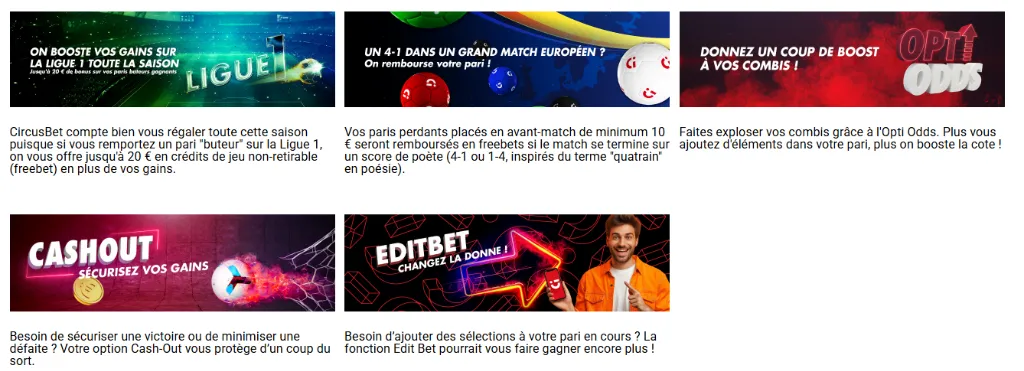 Promotions CircusBet avec bonus Ligue 1, cashout et Opti Odds